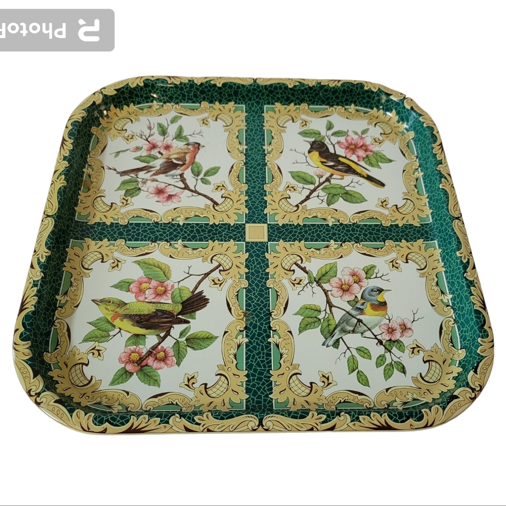 Vintage Daher Bird Tin Tray Square